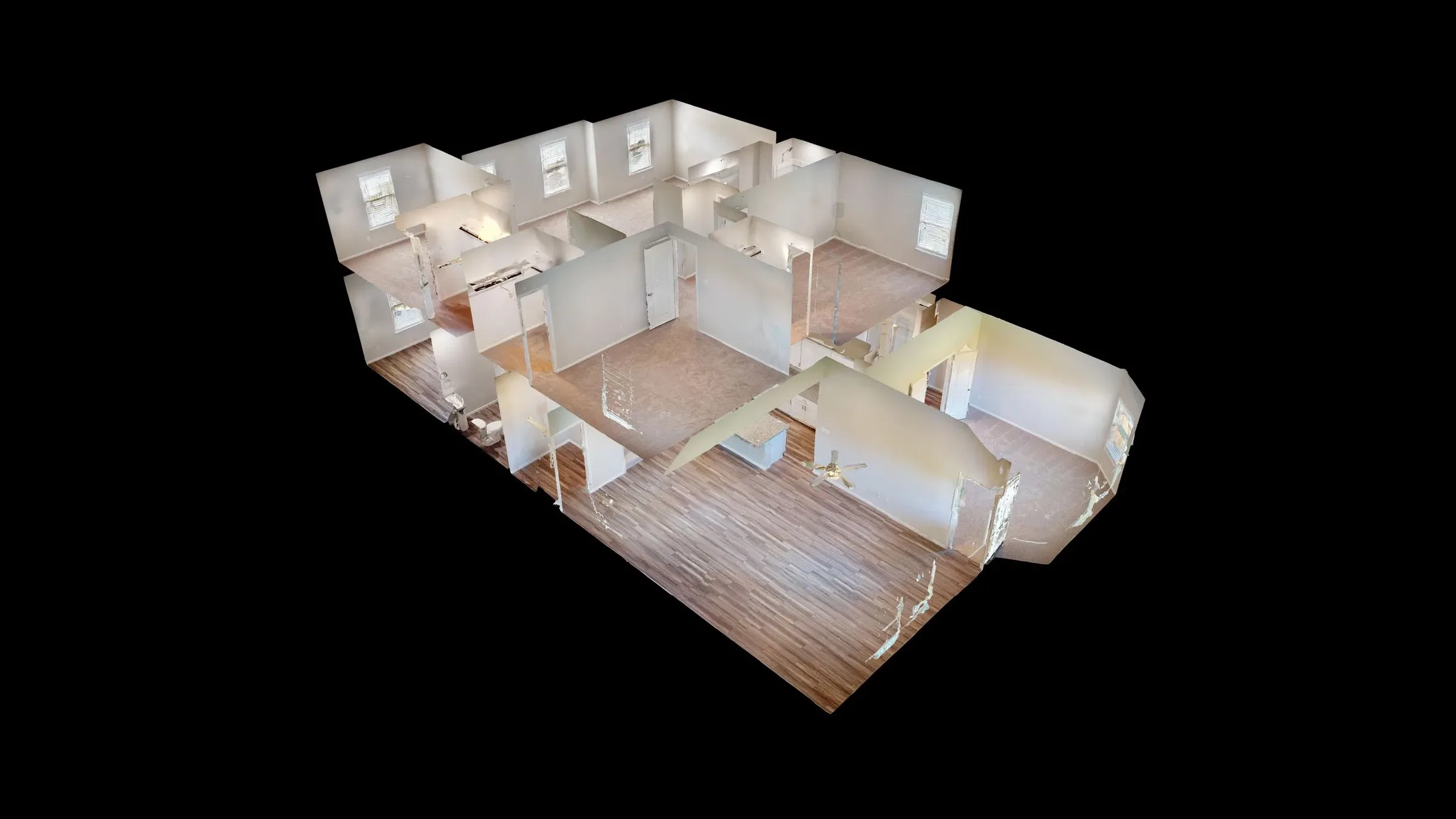 3D digital twin scan of a multi-family interior showing floor plans and room dimensions